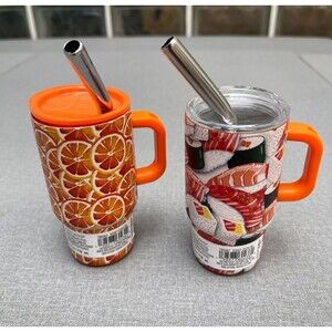 2 Pack 4oz/118ml Mini Stainless Steel Tumbler With Straw ,Espreeso Cup 4"Hx2"D